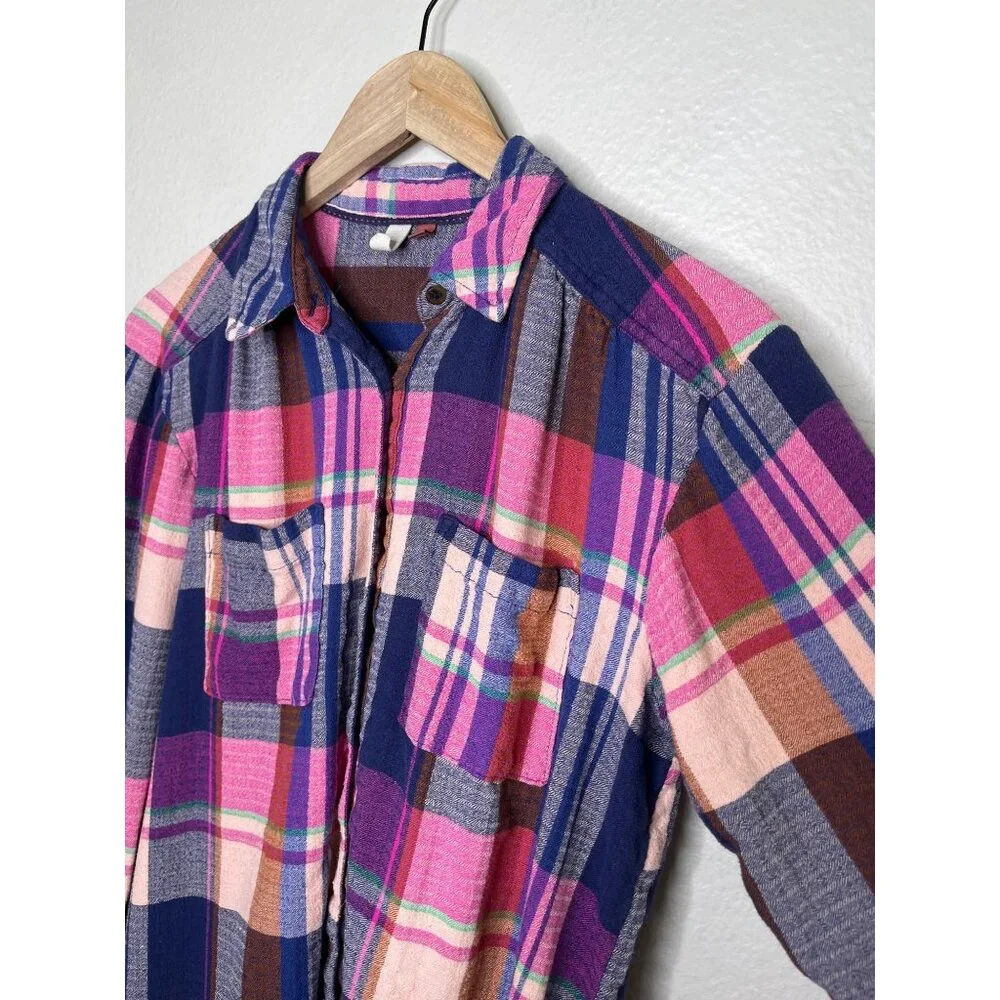 Pilcro Anthropologie Womens Pink Purple Plaid Button-Up Shirt Size Smal - Picture 5 of 11